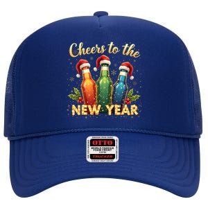 Cheers To The New Year 2025 New Year Festive Bottles Graphic Gift High Crown Mesh Back Trucker Hat