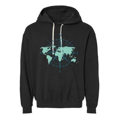 Cartography Traveler Travelling Compass World Map Garment-Dyed Fleece Hoodie