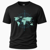 Cartography Traveler Travelling Compass World Map Cooling Performance Crew T-Shirt