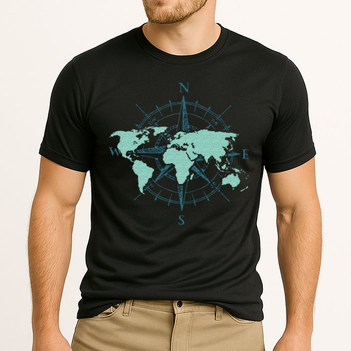 Cartography Traveler Travelling Compass World Map Cooling Performance Crew T-Shirt