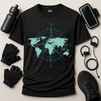 Cartography Traveler Travelling Compass World Map Cooling Performance Crew T-Shirt