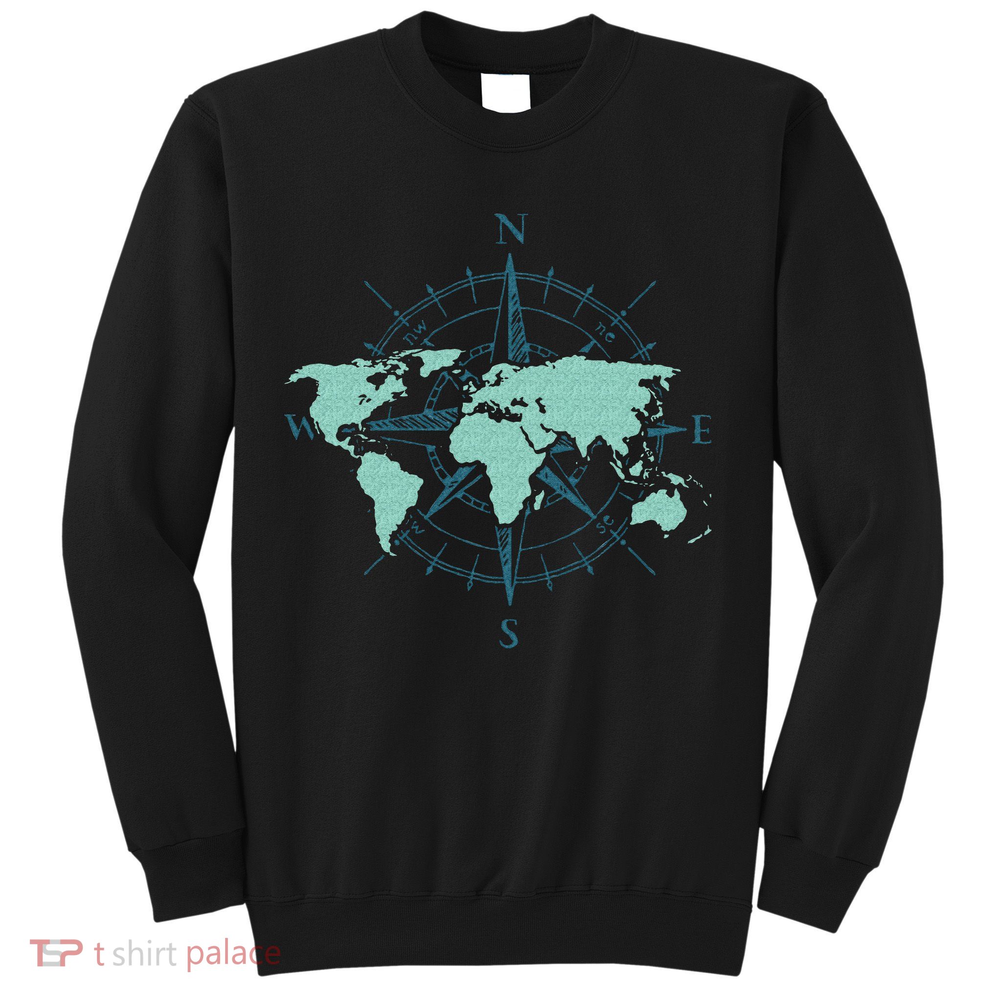 Cartography Traveler Travelling Compass World Map Sweatshirt