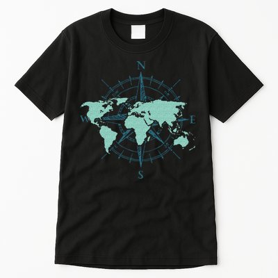 Cartography Traveler Travelling Compass World Map Tall T-Shirt