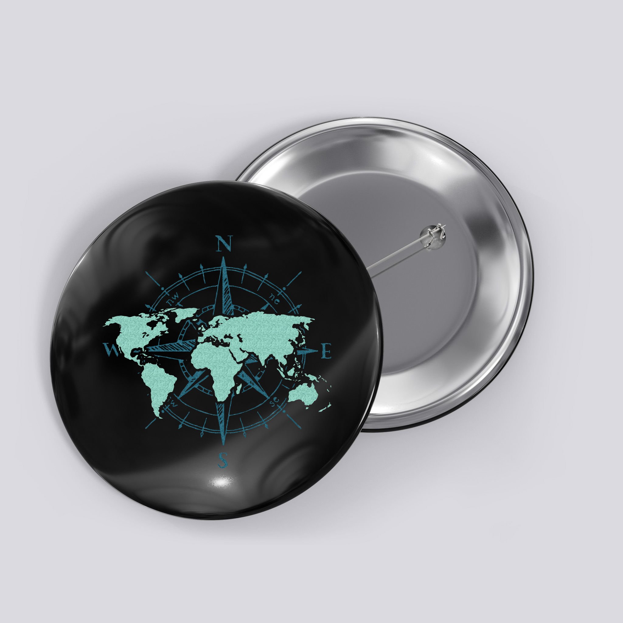 Cartography Traveler Travelling Compass World Map Button