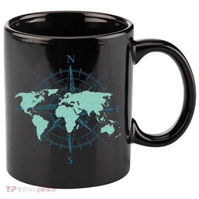 Cartography Traveler Travelling Compass World Map 11oz C Handle Ceramic Mug