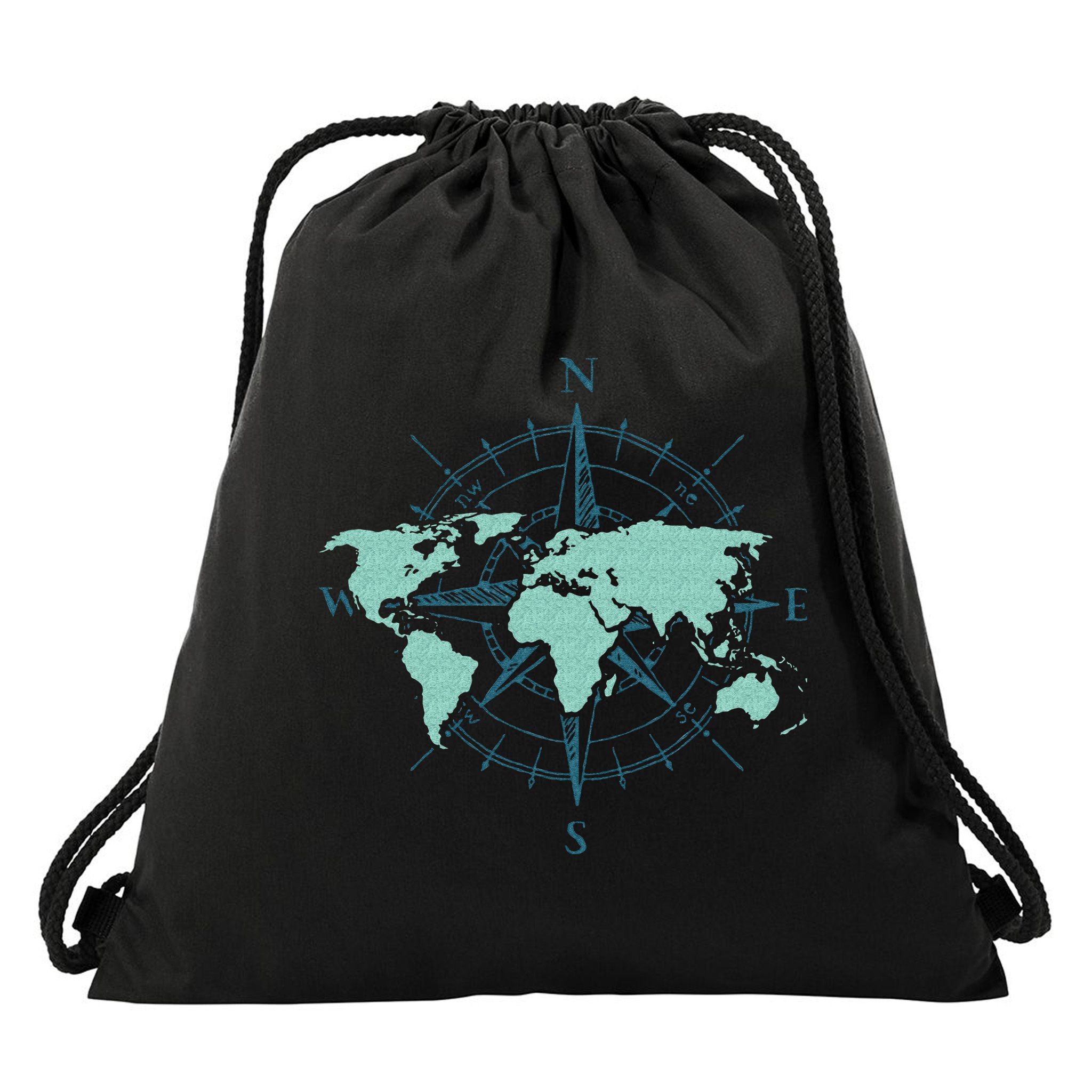 Cartography Traveler Travelling Compass World Map Drawstring Bag