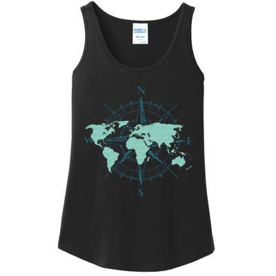 Cartography Traveler Travelling Compass World Map Ladies Essential Tank