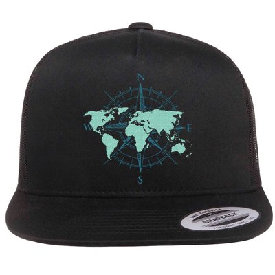 Cartography Traveler Travelling Compass World Map Flatbill Hat