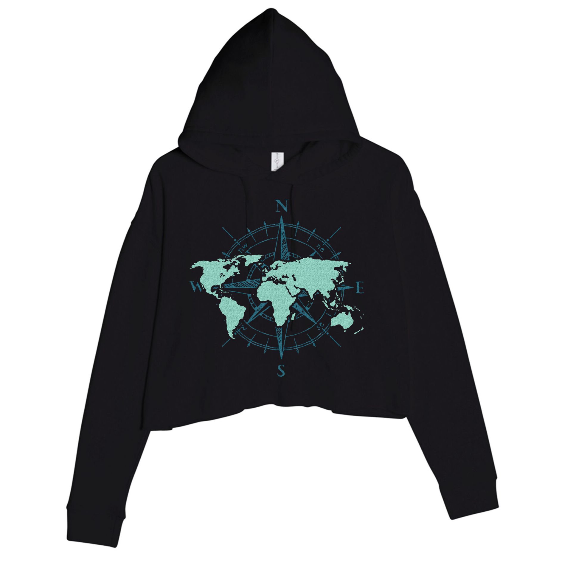 Cartography Traveler Travelling Compass World Map Crop Fleece Hoodie