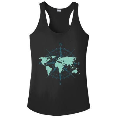 Cartography Traveler Travelling Compass World Map Ladies PosiCharge Competitor Racerback Tank