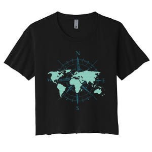 Cartography Traveler Travelling Compass World Map Women's Crop Top Tee