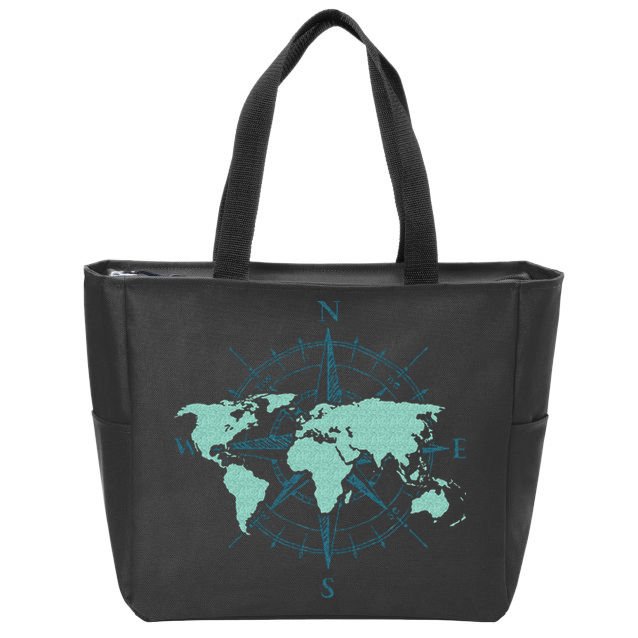 Cartography Traveler Travelling Compass World Map Zip Tote Bag