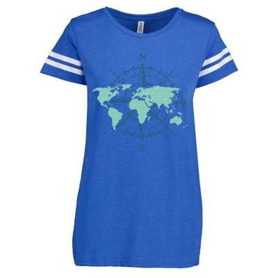 Cartography Traveler Travelling Compass World Map Enza Ladies Jersey Football T-Shirt