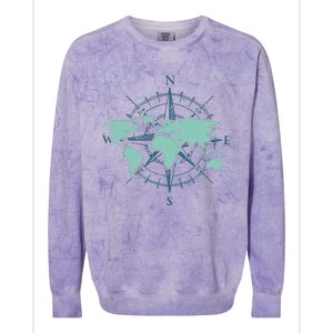 Cartography Traveler Travelling Compass World Map Colorblast Crewneck Sweatshirt