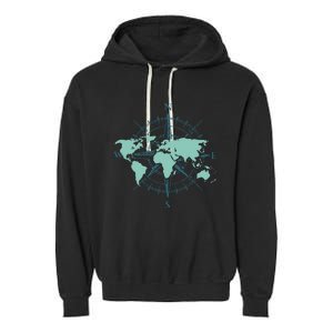 Cartography Traveler Travelling Compass World Map Garment-Dyed Fleece Hoodie