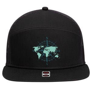 Cartography Traveler Travelling Compass World Map 7 Panel Mesh Trucker Snapback Hat