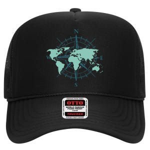 Cartography Traveler Travelling Compass World Map High Crown Mesh Back Trucker Hat