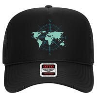 Cartography Traveler Travelling Compass World Map High Crown Mesh Back Trucker Hat