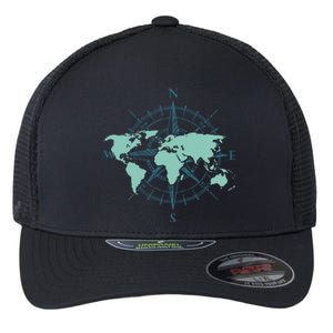 Cartography Traveler Travelling Compass World Map Flexfit Unipanel Trucker Cap