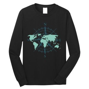 Cartography Traveler Travelling Compass World Map Long Sleeve Shirt