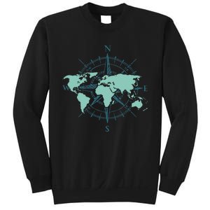 Cartography Traveler Travelling Compass World Map Sweatshirt