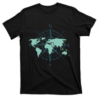 Cartography Traveler Travelling Compass World Map T-Shirt