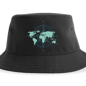 Cartography Traveler Travelling Compass World Map Sustainable Bucket Hat