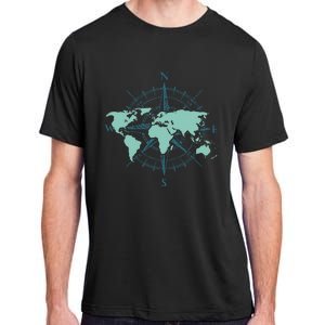 Cartography Traveler Travelling Compass World Map Adult ChromaSoft Performance T-Shirt