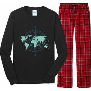 Cartography Traveler Travelling Compass World Map Long Sleeve Pajama Set