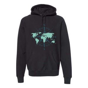 Cartography Traveler Travelling Compass World Map Premium Hoodie