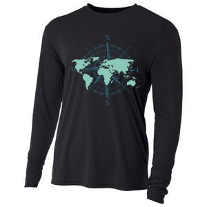 Cartography Traveler Travelling Compass World Map Cooling Performance Long Sleeve Crew