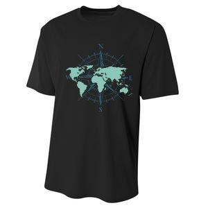 Cartography Traveler Travelling Compass World Map Performance Sprint T-Shirt