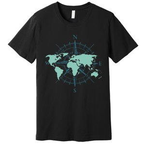 Cartography Traveler Travelling Compass World Map Premium T-Shirt