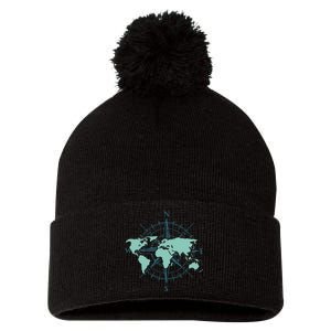 Cartography Traveler Travelling Compass World Map Pom Pom 12in Knit Beanie