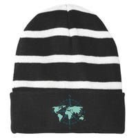 Cartography Traveler Travelling Compass World Map Striped Beanie with Solid Band