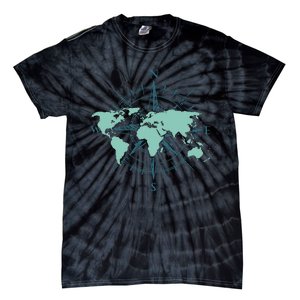 Cartography Traveler Travelling Compass World Map Tie-Dye T-Shirt