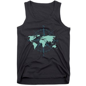 Cartography Traveler Travelling Compass World Map Tank Top