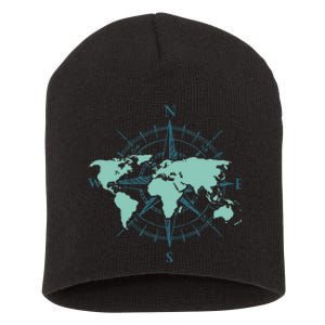 Cartography Traveler Travelling Compass World Map Short Acrylic Beanie