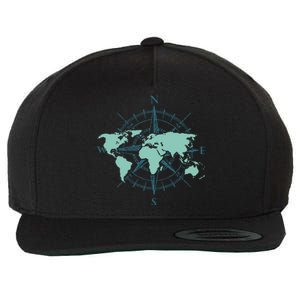 Cartography Traveler Travelling Compass World Map Wool Snapback Cap