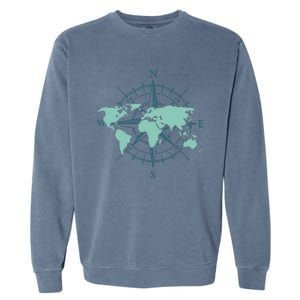 Cartography Traveler Travelling Compass World Map Garment-Dyed Sweatshirt