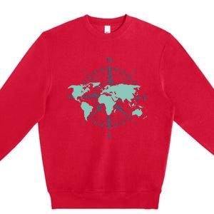 Cartography Traveler Travelling Compass World Map Premium Crewneck Sweatshirt