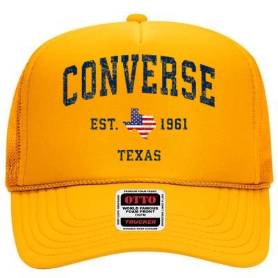 Con.Verse Texas Tx Vintage State Usa Flag Athletic Style High Crown Mesh Back Trucker Hat