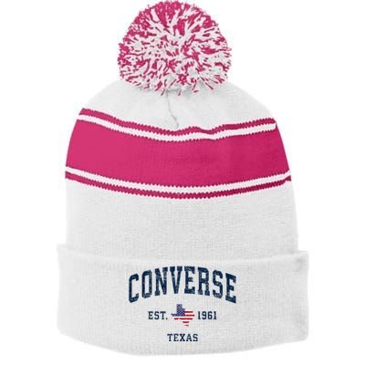 Con.Verse Texas Tx Vintage State Usa Flag Athletic Style Stripe Pom Pom Beanie