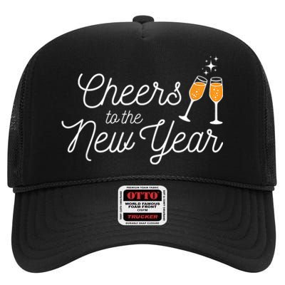 Cheers To The New Year New Years High Crown Mesh Back Trucker Hat