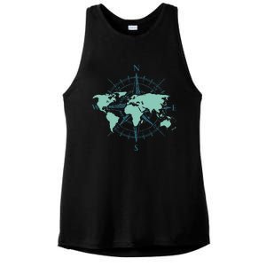 Cartography Traveler Travelling Compass World Map Ladies PosiCharge Tri-Blend Wicking Tank