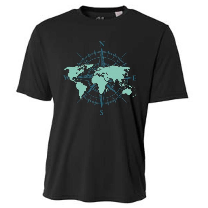 Cartography Traveler Travelling Compass World Map Cooling Performance Crew T-Shirt