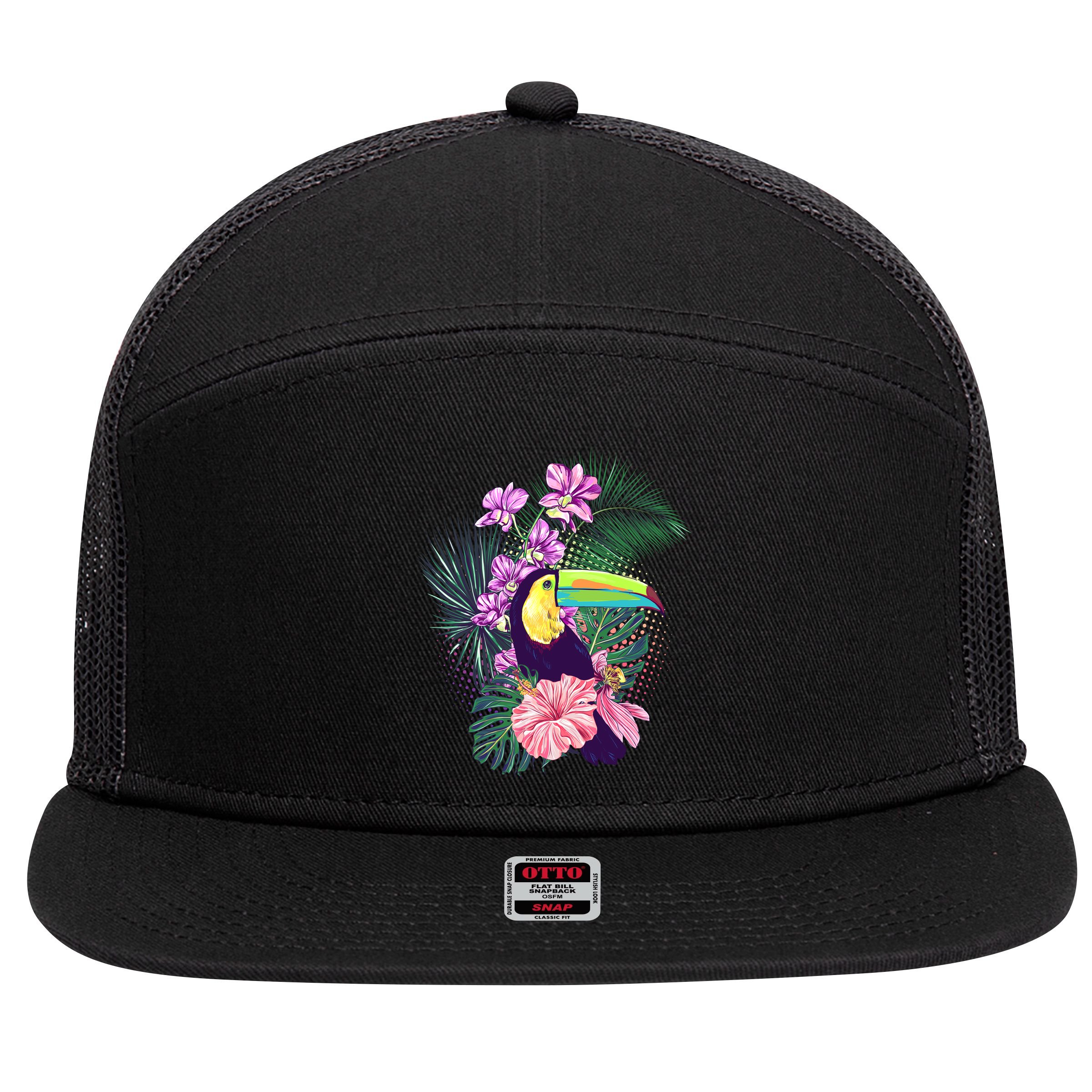 Cute Tropical Toucan Bird 7 Panel Mesh Trucker Snapback Hat