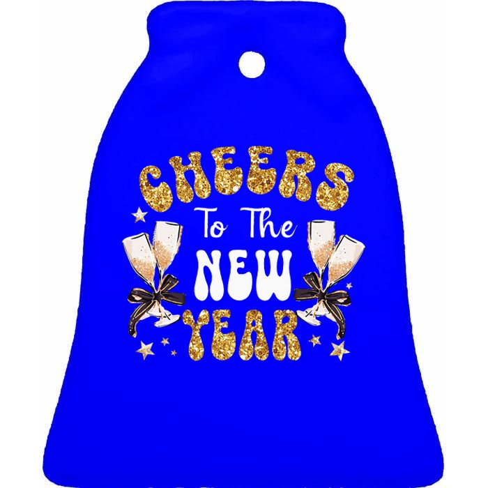 Cheers To The New Year 2024 Champagne Happy New Year 2024  Ceramic Bell Ornament