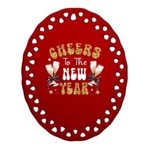 Cheers To The New Year 2024 Champagne Happy New Year 2024  Ceramic Oval Ornament