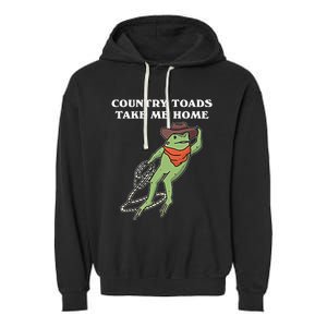 Country Toads Take Me Home Cowboy Frog Funny Western Garment-Dyed Fleece Hoodie